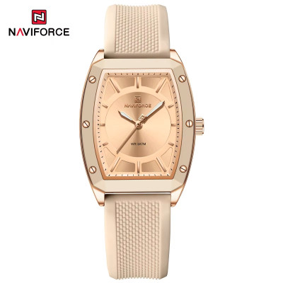 NAVIFORCE NF5049 Silicone Strap Luxury Casual Design Elegant Top Hand Luminous Quartz Watch For Women - RoseGold Beige